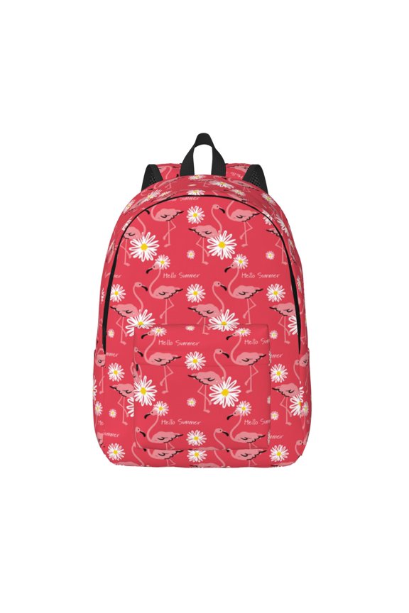 Hello Summer Flamingo Print Canvas Backpack Travel Rucksack Unisex Knapsack 15.7/17.7Inch Laptop Backpack for Work,College -Medium