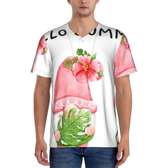 Vsdgher Hello Summer Gnome Mens T-Shirts Baseball Vintage Fashionable Lightweight Casual Crew Neck Slim Fit with Long Sleeves-3X-Large