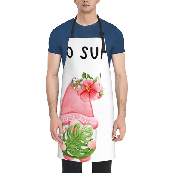 Vsdgher Hello Summer Gnome Waterproof Apron with 2 Pockets Kitchen Chef Aprons Bibs for Grooming Cooking Baking Painting Gardening