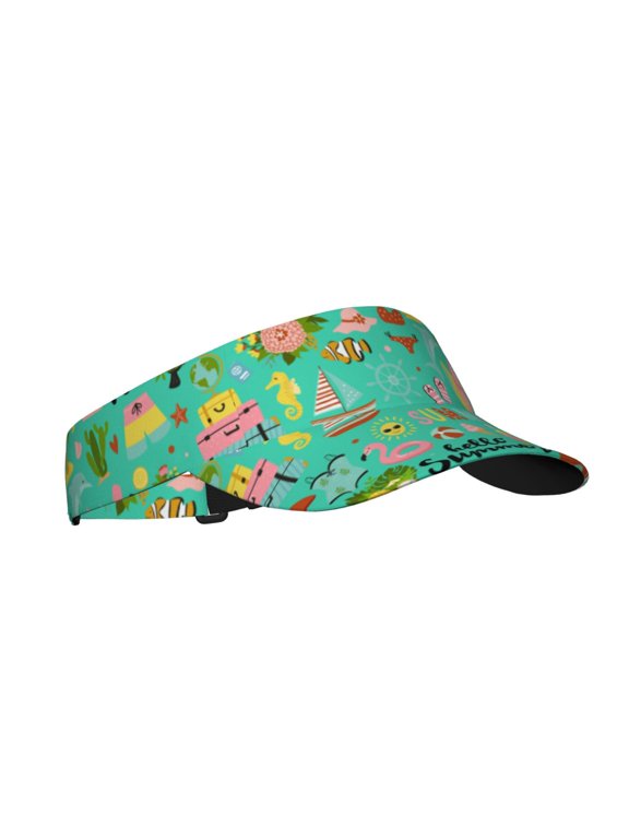 Hello Summer Print Adult Sunscreen Visor Cap,1 Piece of Sport Sun Visor Hats Adjustable Sun Hat for Outdoor Activities Fits for Women and Men (One Size)