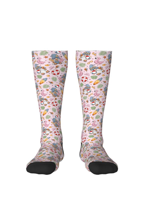 Hello Summer With Gnome Print Thigh High Socks Extra Long Stretchy Sock Women Over Knee High Opaque Stocking Daily Wear