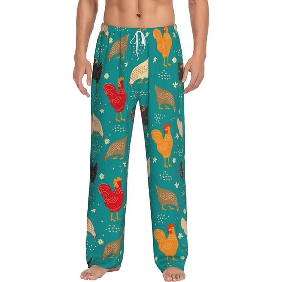 Vsdgher Hens And Rooster Print Mens Pajama Pants Sleep & Lounge Pants, PJ Bottoms With elastic waistb and Pockets