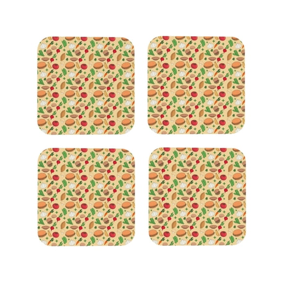 Vsdgher Herb Of Burger Leather Coasters for Drinks, Durable Drink Coasters 4 Set for Tabletop Protection, Luxurious Home Décor and Housewarming Gift ( {designName})Square