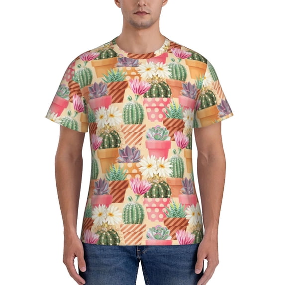 Vsdgher High Detail Succulent Print Men's Dry Fit Mesh Athletic Shirts Moisture Wicking Tennis T-Shirt Tops