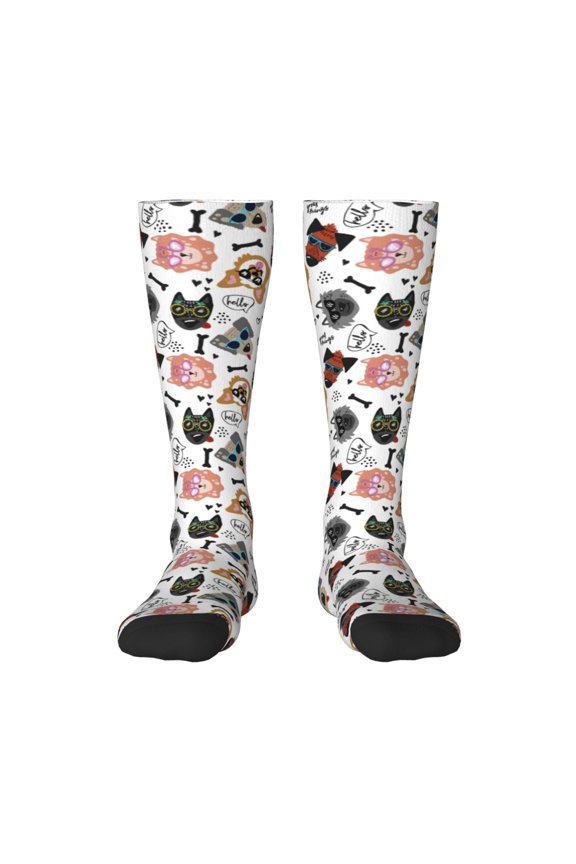 Hip Hop Dog Print Thigh High Socks Extra Long Stretchy Sock Women Over Knee High Opaque Stocking Daily Wear