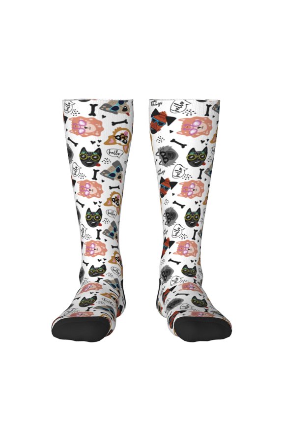 Hip Hop Dog Print Thigh High Socks Extra Long Stretchy Sock Women Over Knee High Opaque Stocking Daily Wear