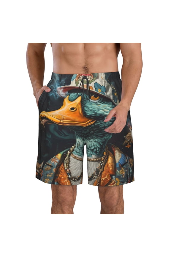 Hip-Hop Duck Men's Beach Shorts, Surfing shorts, Swim trunks, Quick Dry Swim Trunks for Surfing Beach Fun -Large
