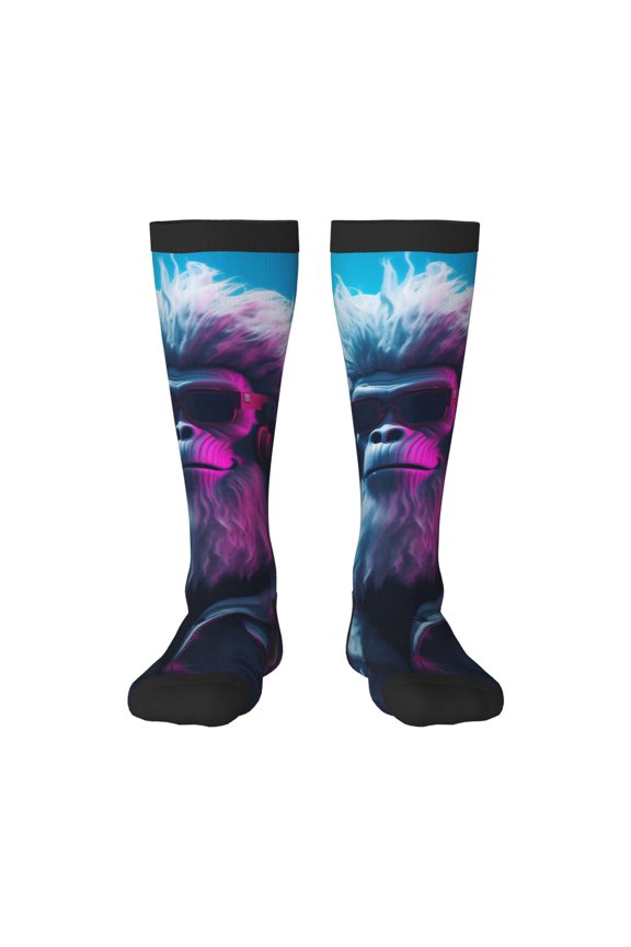 Hip-Hop Glasses Gorilla Print Thigh High Socks Extra Long Stretchy Sock Women Over Knee High Opaque Stocking Daily Wear