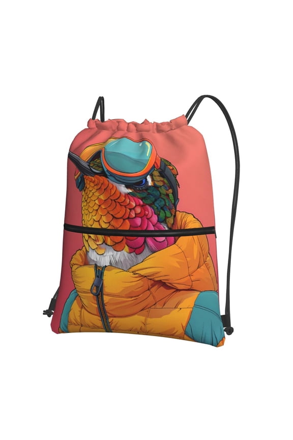 Hip Hummingbird In Jacket Drawstring Backpack Water Resistant String Bag Sports Sackpack Gym Sack for Men Women