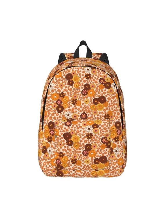 Hippie Ditsy Floral Print Canvas Backpack Travel Rucksack Unisex Knapsack 15.7/17.7Inch Laptop Backpack for Work,College -Small