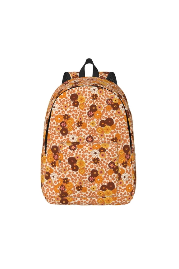 Hippie Ditsy Floral Print Canvas Backpack Travel Rucksack Unisex Knapsack 15.7/17.7Inch Laptop Backpack for Work,College -Small