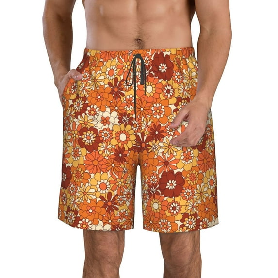 Vsdgher Hippie Flower Men's Beach Shorts, Surfing shorts, Swim trunks, Quick Dry Swim Trunks for Surfing Beach Fun -Small