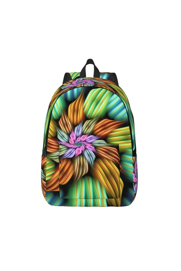 Hippie Style Print Canvas Backpack Travel Rucksack Unisex Knapsack 15.7/17.7Inch Laptop Backpack for Work,College -Small