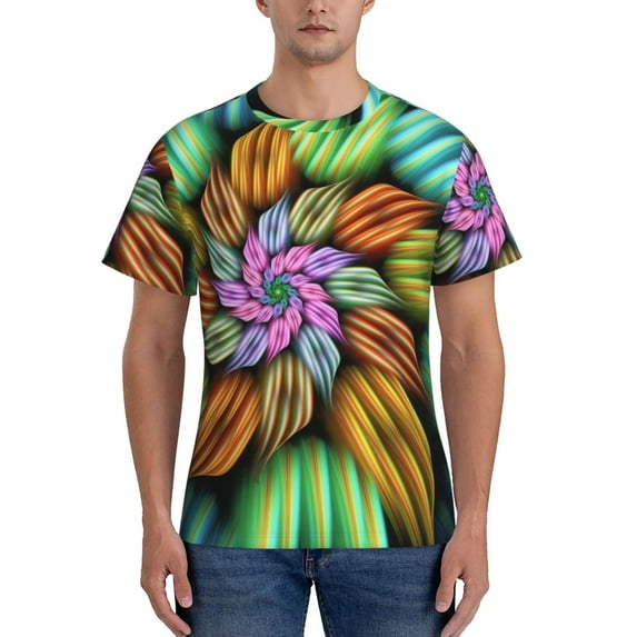 Vsdgher Hippie Style Print Men's Dry Fit Mesh Athletic Shirts Moisture Wicking Tennis T-Shirt Tops