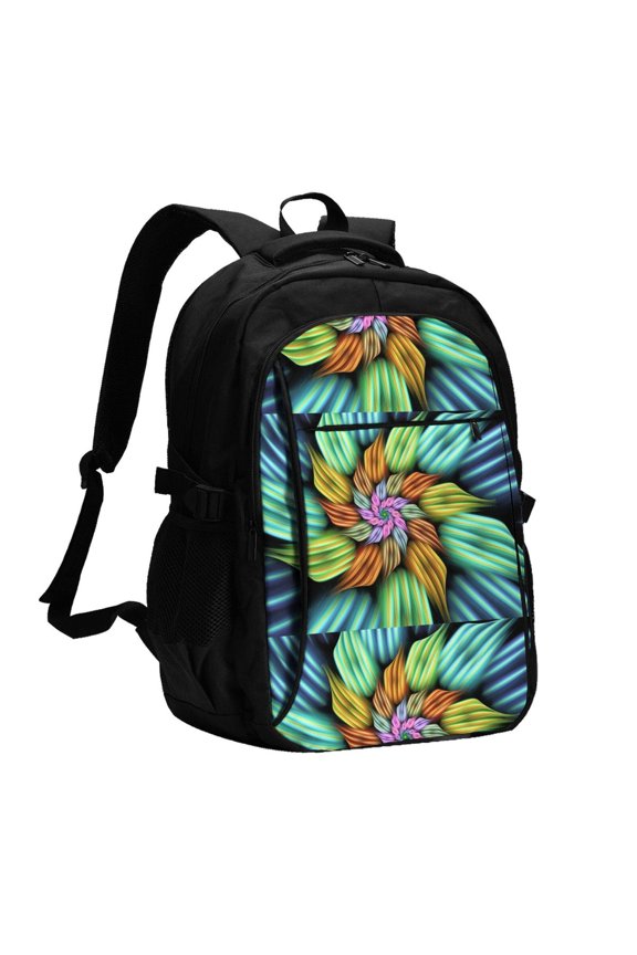 Hippie Style Print Travel Laptop Backpack, Laptops Backpack with USB Charging Port, Water Resistant Computer Bag Gift for Men & Women