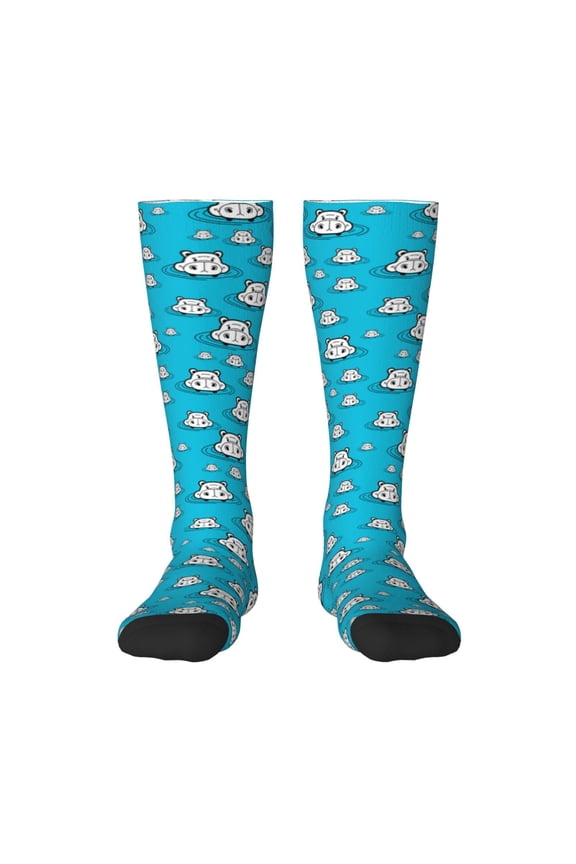 Hippo In Water Head Knee Socks, High Socks Long Stretchy Sock Women Knee High Stocking, Long Socks for Women