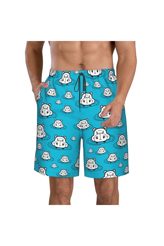 Hippo In Water Head Men's Beach Shorts, Surfing shorts, Swim trunks, Quick Dry Swim Trunks for Surfing Beach Fun -Large