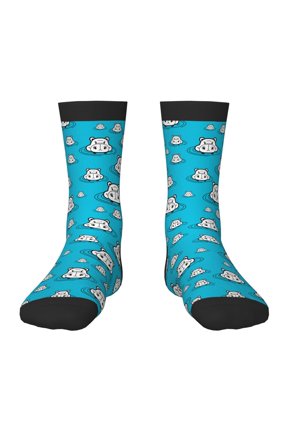 Hippo In Water Head Pattern Kids Socks Boys Girl Crew Athletic Half Sport Running Breathable Socks Lightweight Stretch Crew Socks