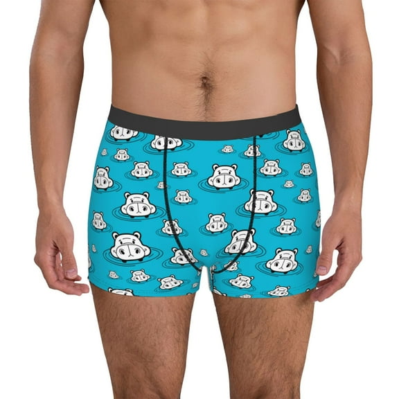 Vsdgher Hippo In Water Head Pattern Men's Boxer Brief Underwear,Soft Funny Underwear for Men-Small