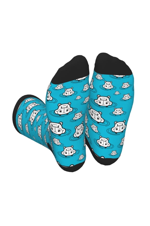 Hippo In Water Head Unisex Crew Socks Lightweight Breathable Ventilation Ankle Socks, Mid-calf socks for Daily