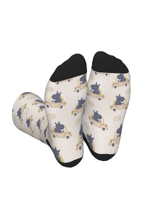 Hippos Driving A Car Unisex Crew Socks Lightweight Breathable Ventilation Ankle Socks, Mid-calf socks for Daily