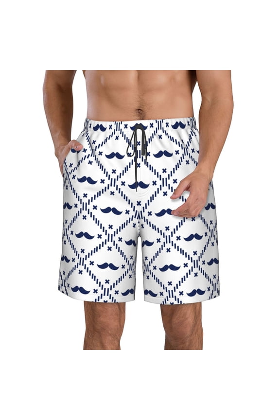 Hipster Mustache Men's Beach Shorts, Surfing shorts, Swim trunks, Quick Dry Swim Trunks for Surfing Beach Fun -Large
