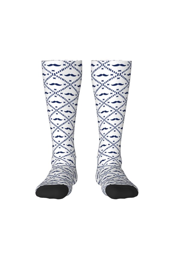 Hipster Mustache Print Thigh High Socks Extra Long Stretchy Sock Women Over Knee High Opaque Stocking Daily Wear