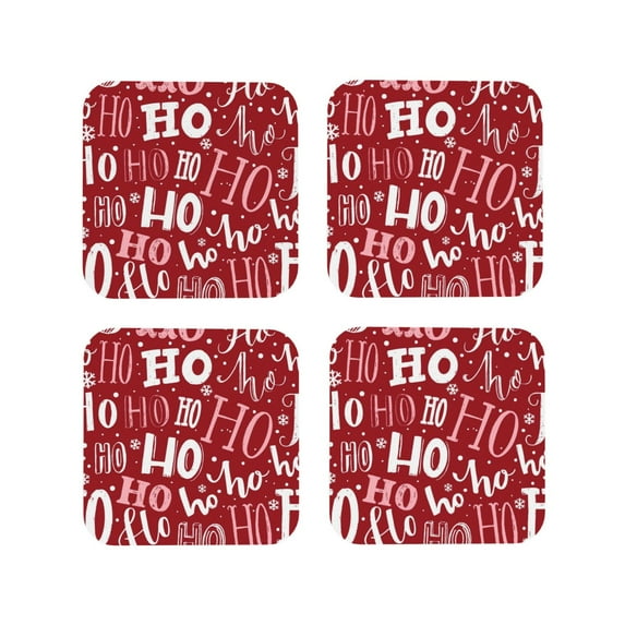 Vsdgher Ho Pattern Funny Christmas Leather Coasters for Drinks, Durable Drink Coasters 4 Set for Tabletop Protection, Luxurious Home Décor and Housewarming Gift ( {designName})Square