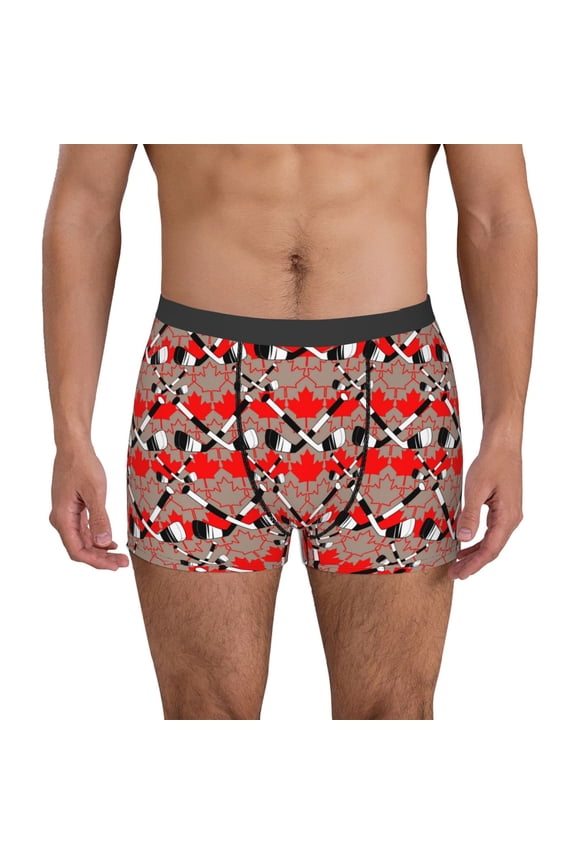 Hockey With Maple Leaves Pattern Men's Boxer Brief Underwear,Soft Funny Underwear for Men-Medium