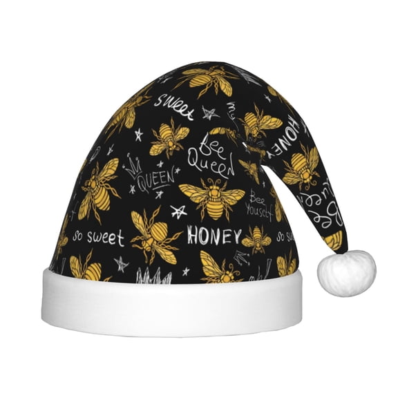 Vsdgher Hohey Bee Golden Embroidery Christmas Hat, Santa Hat for Kids Xmas Holiday Hat Red Classic Christmas New Year Festive Party Supplies