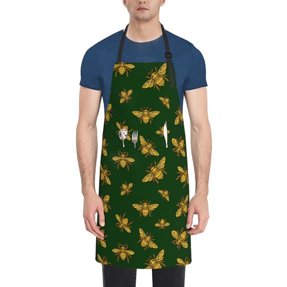Vsdgher Hohey Bee Waterproof Apron with 2 Pockets Kitchen Chef Aprons Bibs for Grooming Cooking Baking Painting Gardening