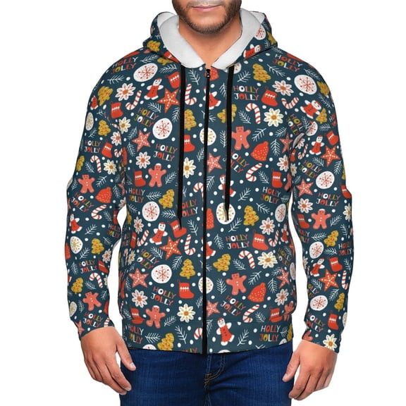 Vsdgher Holiday Christmas Cookies Mens Hoodies Zip Hoodie, Hoodies for Men, Zip-up Hooded Sweatshirt-3X-Large