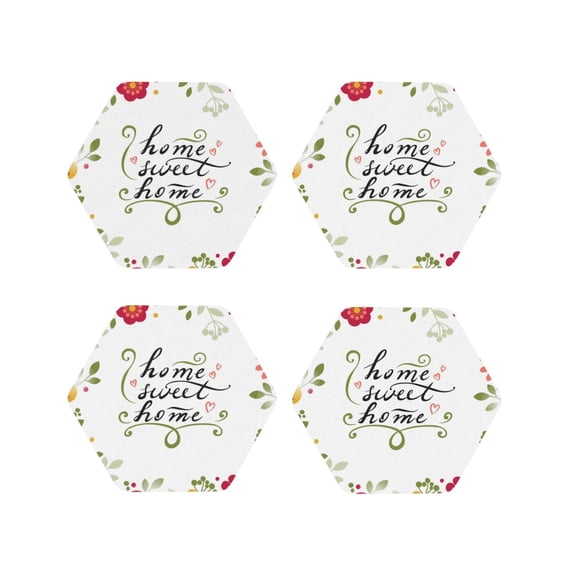 Vsdgher Home Sweet Home Floral Leather Coasters for Drinks, Durable Drink Coasters 4 Set for Tabletop Protection, Luxurious Home Décor and Housewarming Gift ( {designName})Hexagon