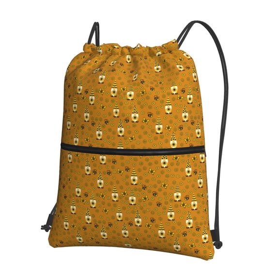 Vsdgher Honey Bee Gnomes Drawstring Backpack Water Resistant String Bag Sports Sackpack Gym Sack for Men Women