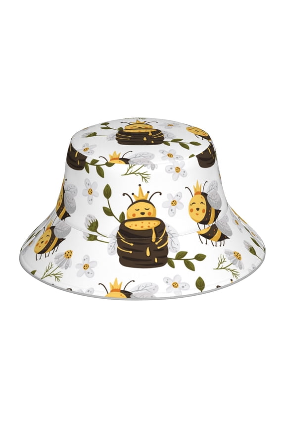 Honey Bee Insect Print Bucket Hat for Men&Women Bucket Hat Reversible Summer Double-Side-Wear Travel Gardening, Beach, Camping, Hiking, Fishing Cap