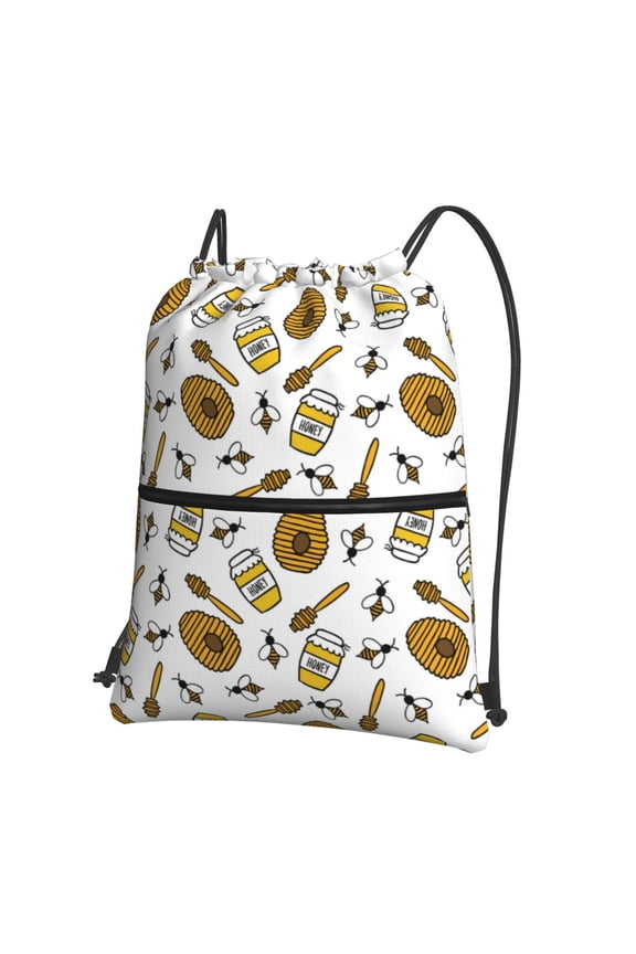 Honey Drawstring Backpack Water Resistant String Bag Sports Sackpack Gym Sack for Men Women