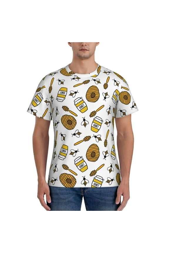 Honey Print Men's Dry Fit Mesh Athletic Shirts Moisture Wicking Tennis T-Shirt Tops