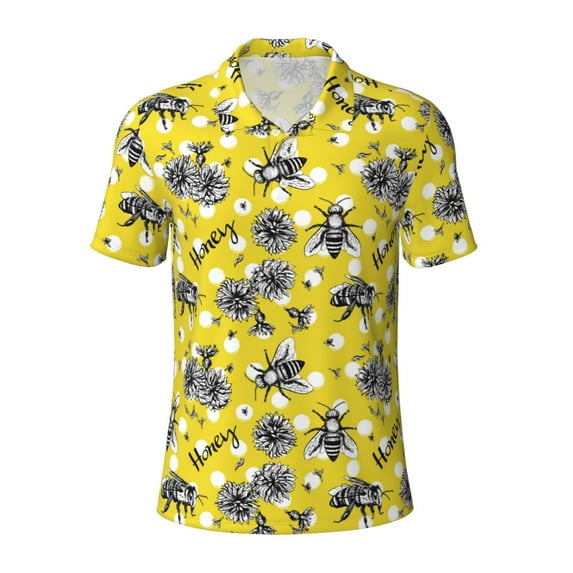 Vsdgher Honeybee Print Men's Short Sleeve Stretch Polo Shirt, Moisture-Wicking Performance Polo Shirt