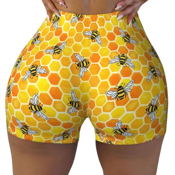 Vsdgher Honeycombs print Workout Shorts for Women Seamless Soft Smooth Gym Yoga Scrunch Active Exercise Fitness Shorts