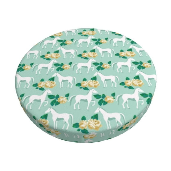 Vsdgher Horse And Flower Print Stool Covers Round,Stretch Round Stool Covers Washable Stool Cushion Slipcover Elastic Chair Covers for 12-14 Inch Chair