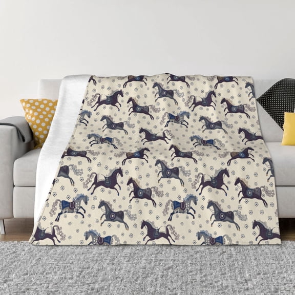 Vsdgher Horse Pattern Fleece Throw Blanket, Horizontal Fleece Bedding Home Decor for Couch & Bed All Season Use -50"x40"