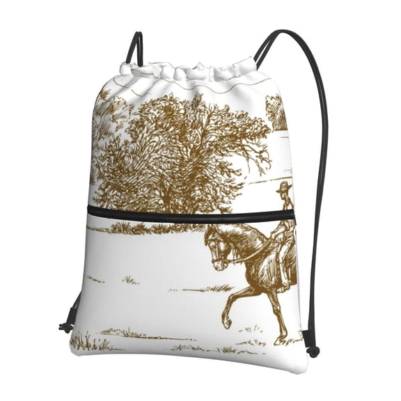 Vsdgher Horse Rider In Field Drawstring Backpack Water Resistant String Bag Sports Sackpack Gym Sack for Men Women