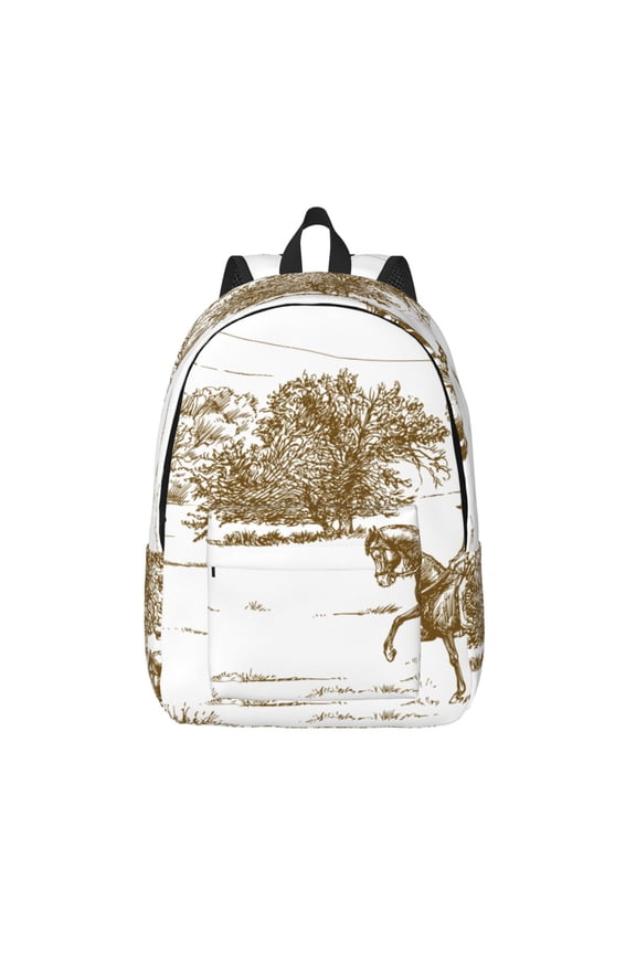 Horse Rider In Field Print Canvas Backpack Travel Rucksack Unisex Knapsack 15.7/17.7Inch Laptop Backpack for Work,College -Medium