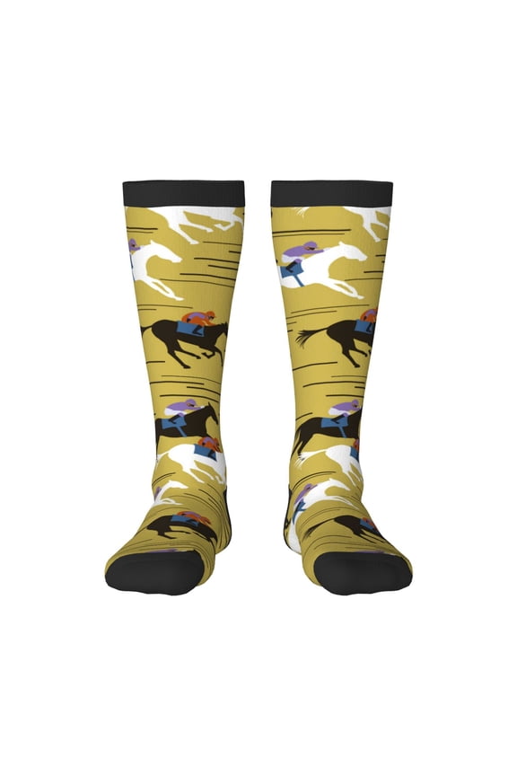 Horsemen In Horseraces Print Thigh High Socks Extra Long Stretchy Sock Women Over Knee High Opaque Stocking Daily Wear