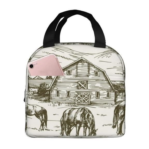 Vsdgher Horses Grazing On Meadow Lunch Bag, Lunch Box for Women Adult Men, Lunch Tote Insulated Cooler Lunch Container for Work/Office/Picnic/Travel