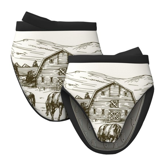 Vsdgher Horses Grazing On Meadow Non-Slip Mini Oven Mitt Set, Short Oven Mitts for Baking Grilling Barbecue Microwave, 5.9"x5.9"in