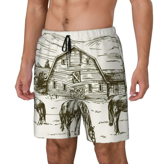 Vsdgher Horses Grazing On Meadow for Mens Swim Trunks with Compression Liner Swim Shorts Swim Suits Board Shorts-XX-Large