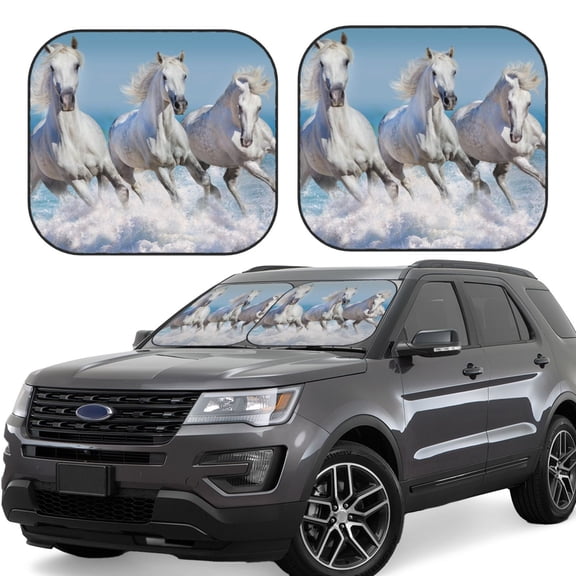 Vsdgher Horses Running Through The Water Print Car Windshield Sun Shade, Reflective Sunshade Window Sunshade Sun Visor Protector Fit for Cars,Trucks,SUVs-Medium