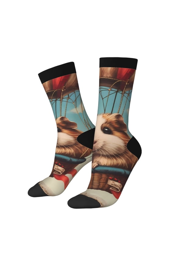 Hot Air Balloon Guinea Pig Crew Socks for Men & Women, Breathable Casual Athletic Ankle Socks