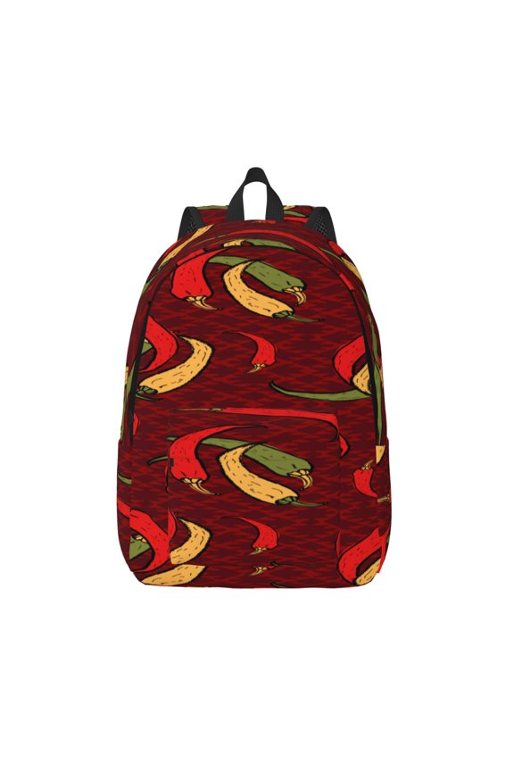 Hot Chili Print Canvas Backpack Travel Rucksack Unisex Knapsack 15.7/17.7Inch Laptop Backpack for Work,College -Medium